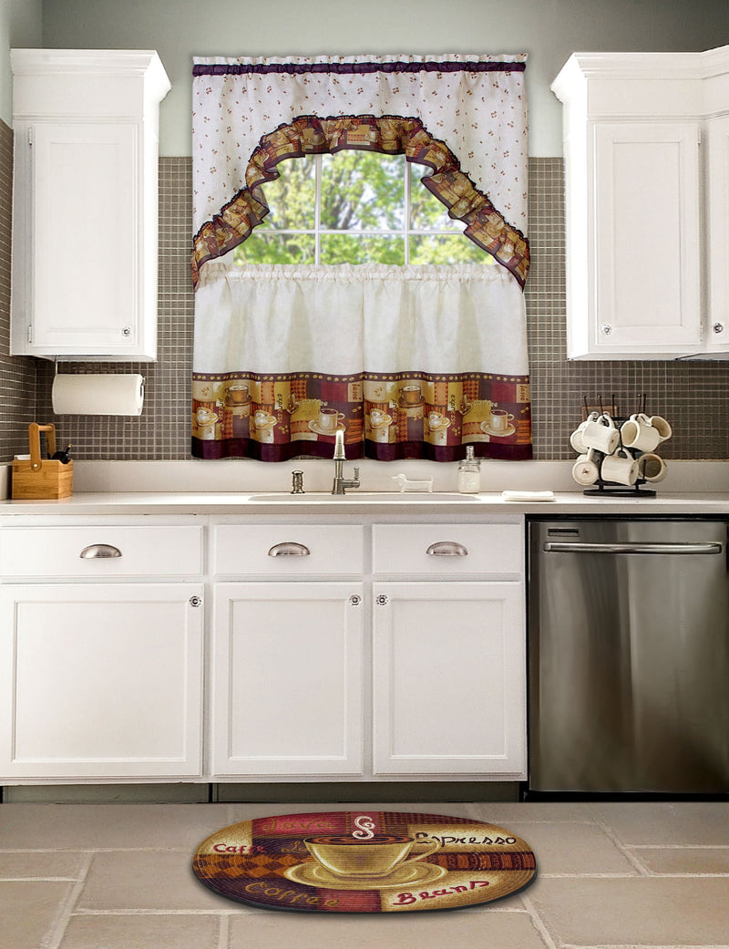 Achim Home Furnishings Coffee Tier And Swag Kitchen Curtain Set, 57 By 36-Inch, Brown