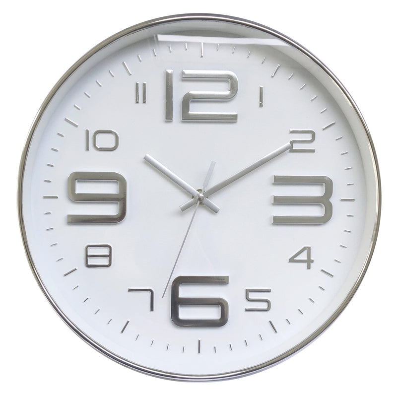 PREMIUS Raised Numbers and Minimalist Clean Lines Round Wall Clock, Silver, 12 Inches