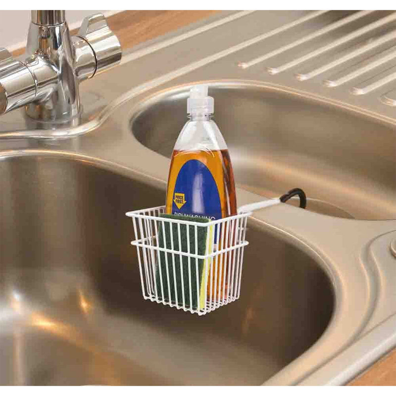 Home Basics Vinyl Coated Sink Basket and Sponge Holder, White, 5x5x5 Inches