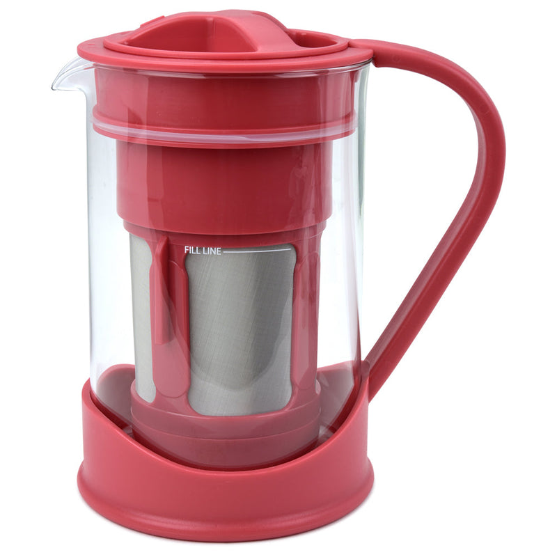 Spigo Cold Brew Coffee Maker with Borosilicate Glass Pitcher, Red, 1 Liter, 8x5 Inches