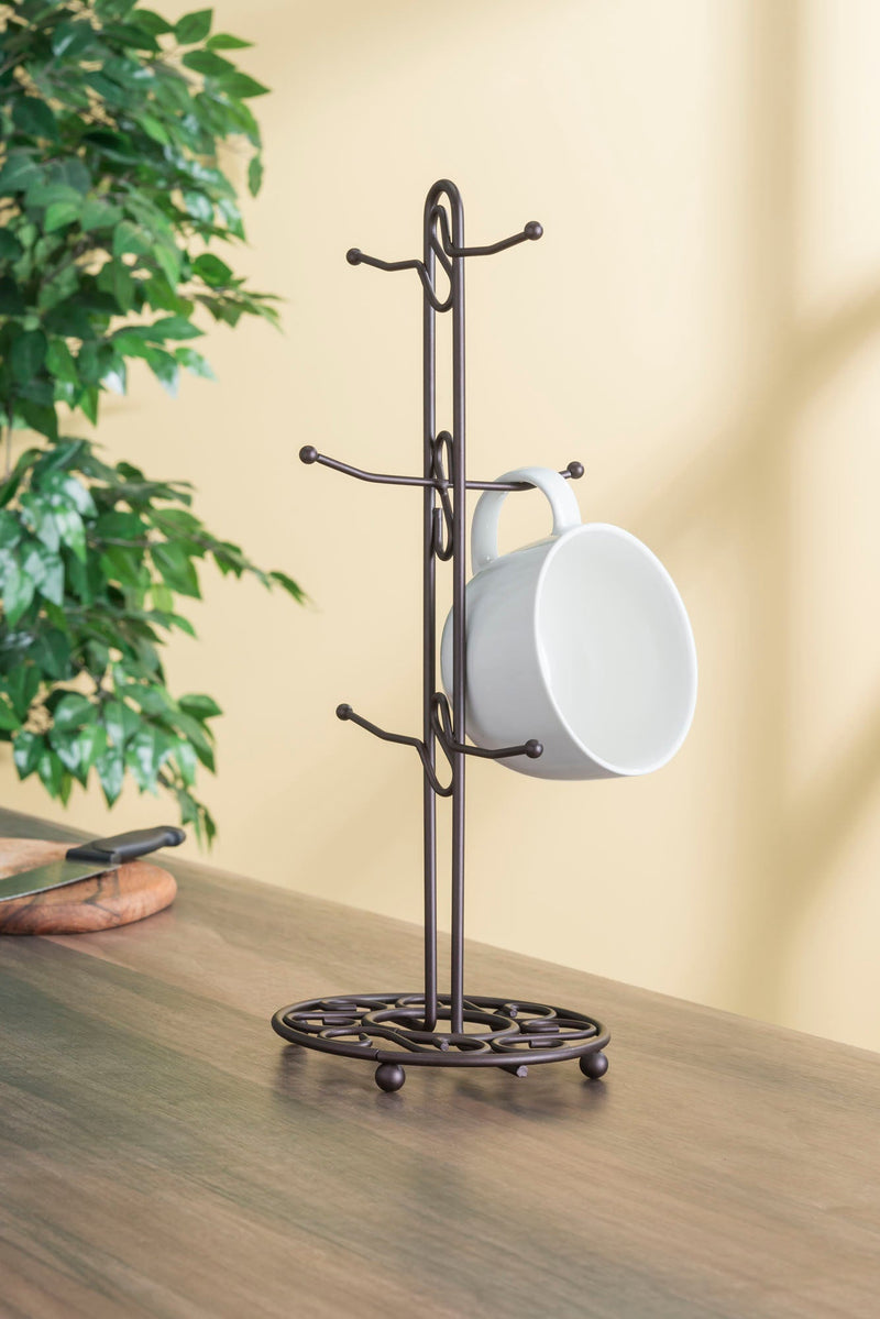 Home Basics Scroll Collection Mug Tree Holder, Rustic Bronze