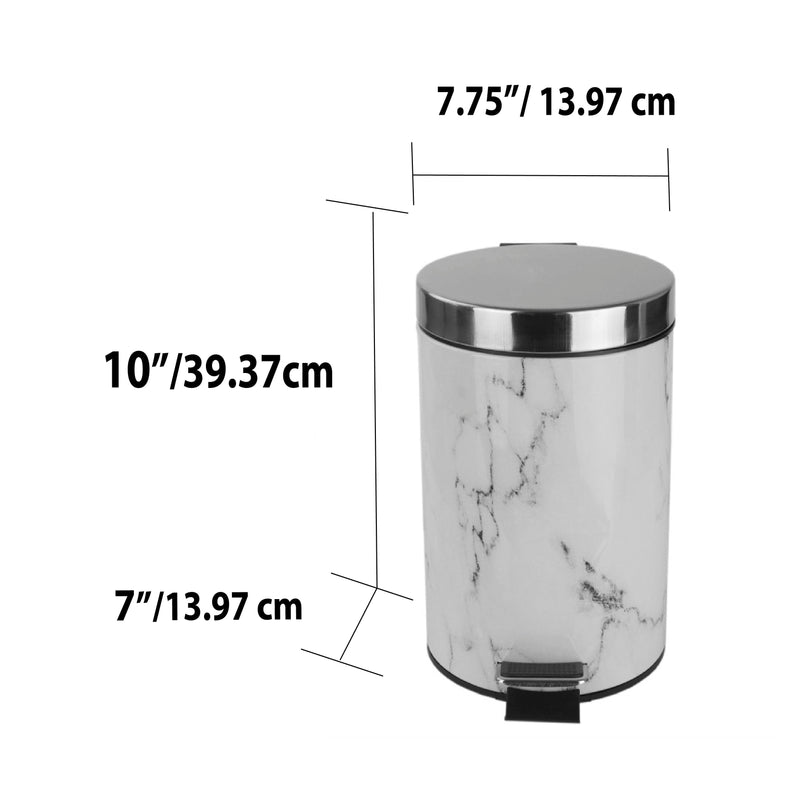 Home Basics Faux Marble Waste Bin, White-Gray, 3 Liters
