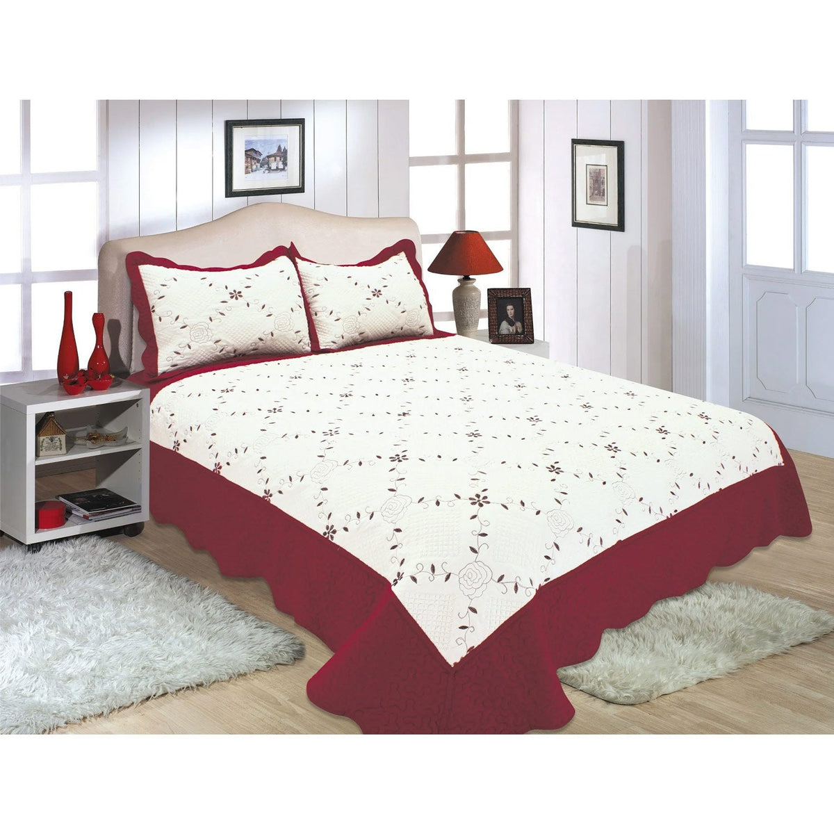 PREMIUS Reversible Quilt Set, Bordered Embroidered Floral, photo 6 of 16