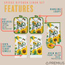 PREMIUS 5 Piece Printed Kitchen Linen Set, 2 Cotton Towels, 2 Pot Holders, 1 Oven Mitt