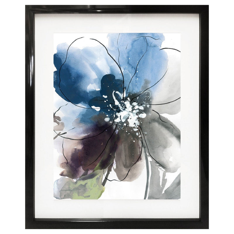 PREMIUS Flower Power Floating Printed Frame Wall Art, Black-Blue, 17x21 Inches