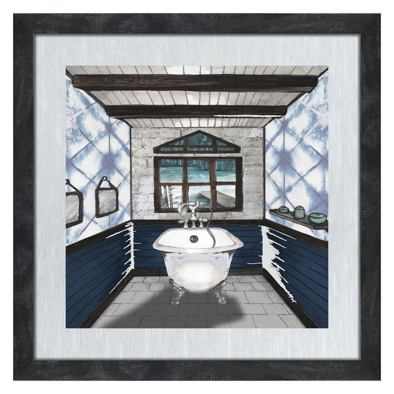 PREMIUS Floating Bathtub Blue Lodge Washroom Wall Decor, 14x14 Inches