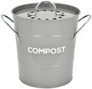 Spigo Steel Kitchen Compost Bin With Vented Charcoal Filter and Bucket, Grey, 1 Gallon