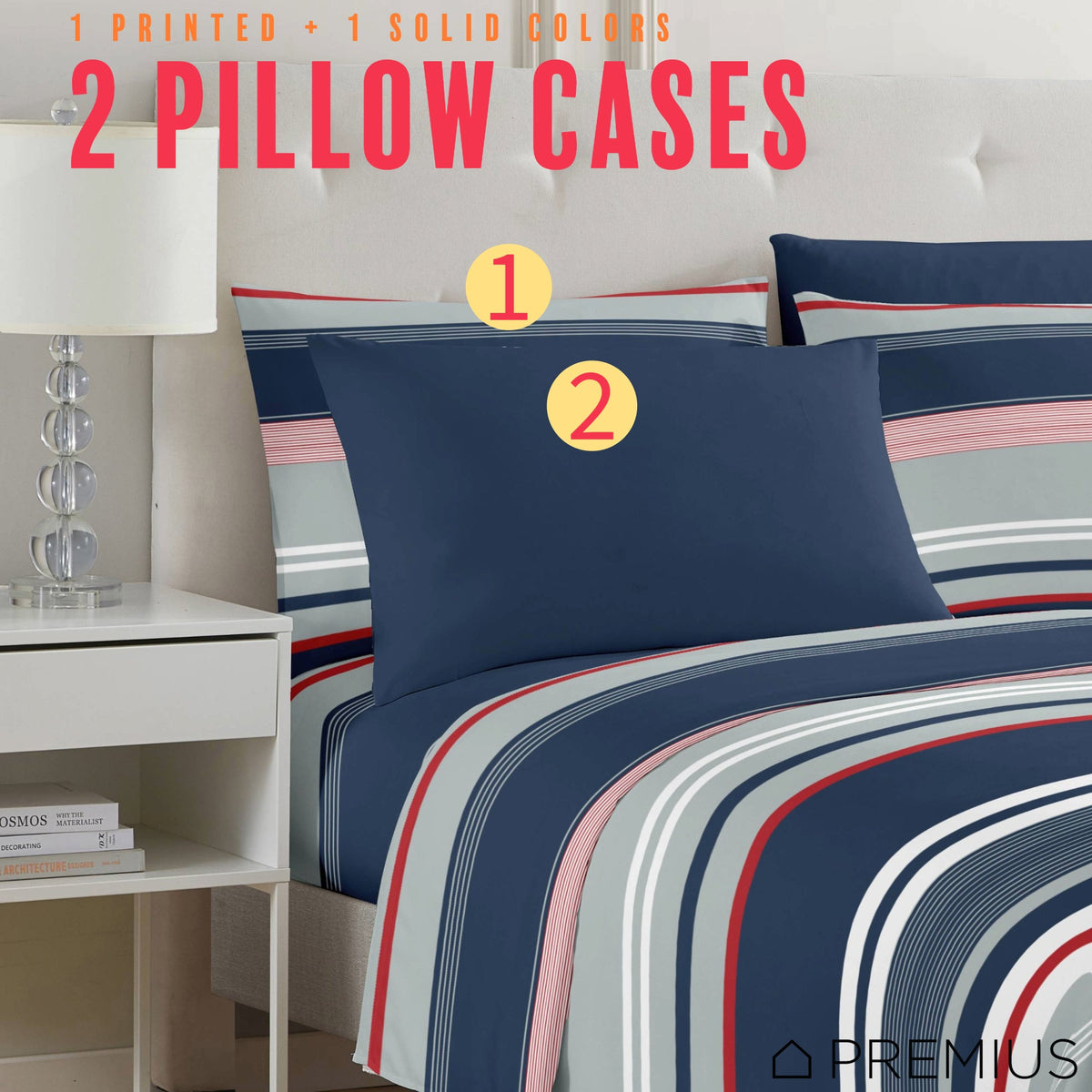 PREMIUS Mateo Soft Wrinkle-Free Microfiber Sheet Set, Blue-Multi-Striped, photo 25 of 28