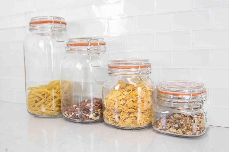 Home Basics 4 Piece, Clear Glass Canister Set with Hermetic Lids