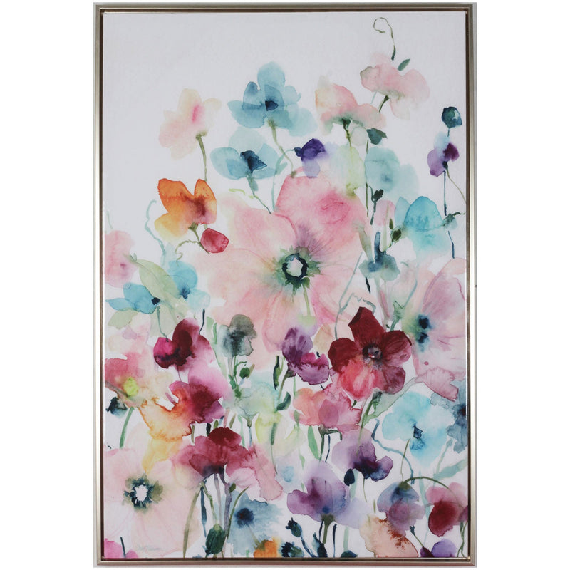 PREMIUS Framed Lacquer Blooms Champ Canvas Wall Art, Pink-Blue, 37x25 Inches