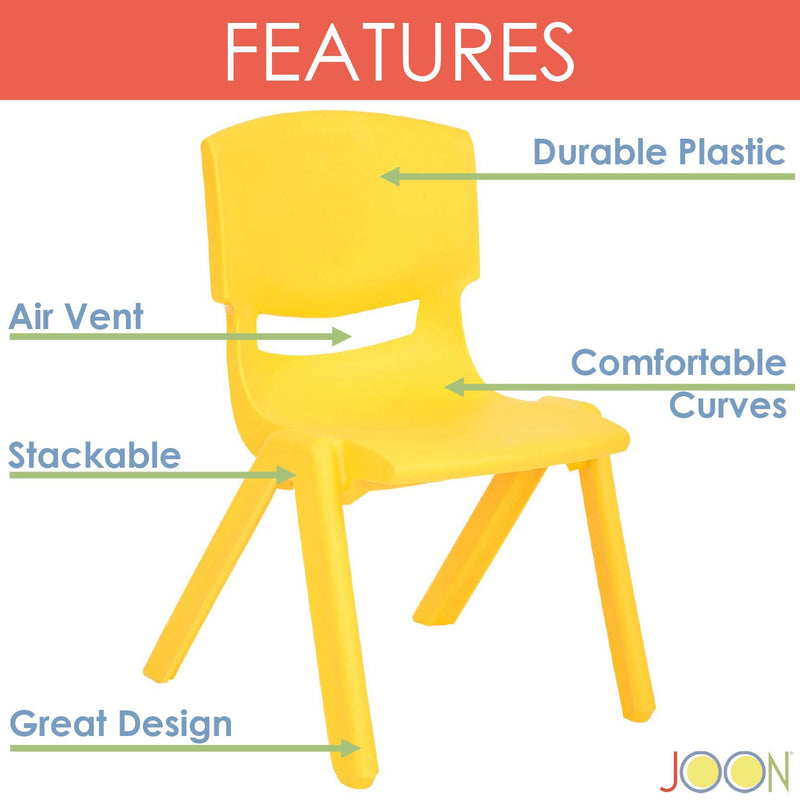 JOON Stackable Plastic Kids Learning Chairs, Yellow, 20.5x12.75X11 Inches, 2-Pack (Pack of 2)