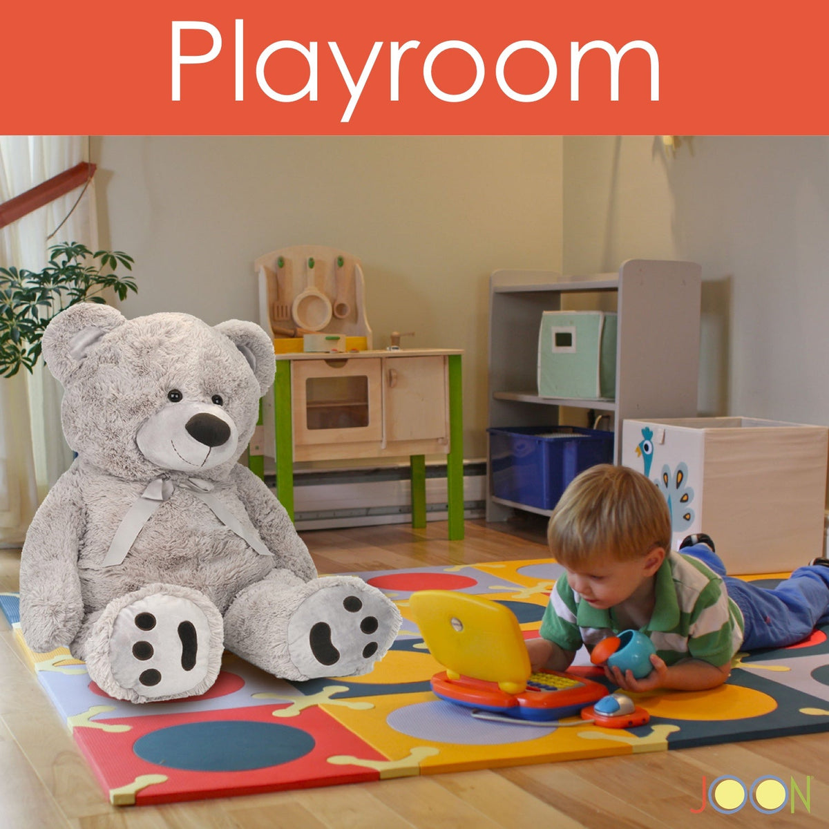 JOON Huge Teddy Bear With Ribbon, Light Gray, photo 5 of 8