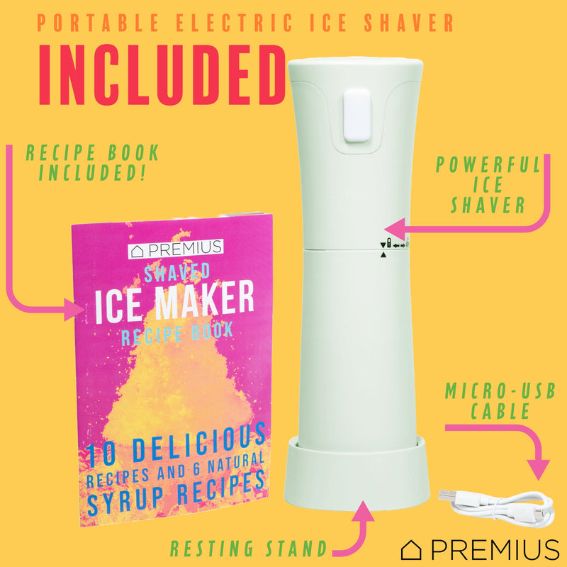 PREMIUS Rechargeable Cordless Hawaiian Shaved Ice Maker, Snow Cone Machine, Mint