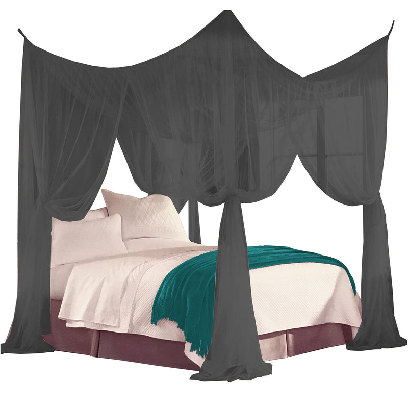 Just Relax Four Corner Post Elegant Mosquito Net Bed Canopy Set, Black, Full-Queen-King