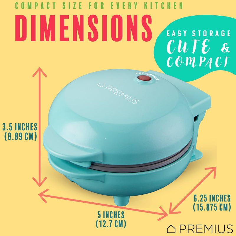 PREMIUS Ceramic Non-Stick Mini Snack Waffle Maker, 4 Inch Mold