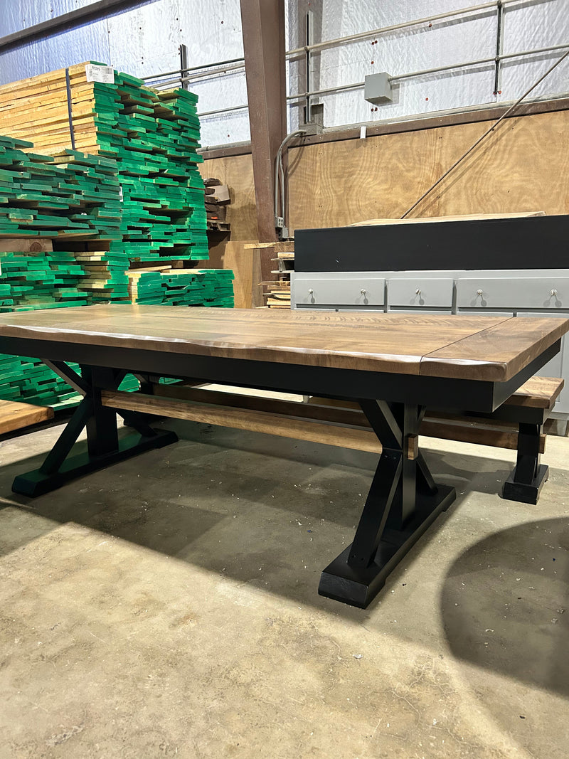 Trestle X Farmhouse Dining Table with Beam