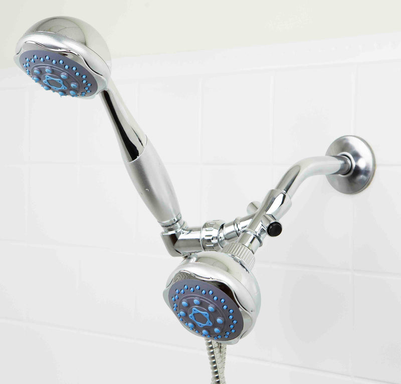 Home Basics Deluxe 5 Function Twin Massager Shower Head, Silver