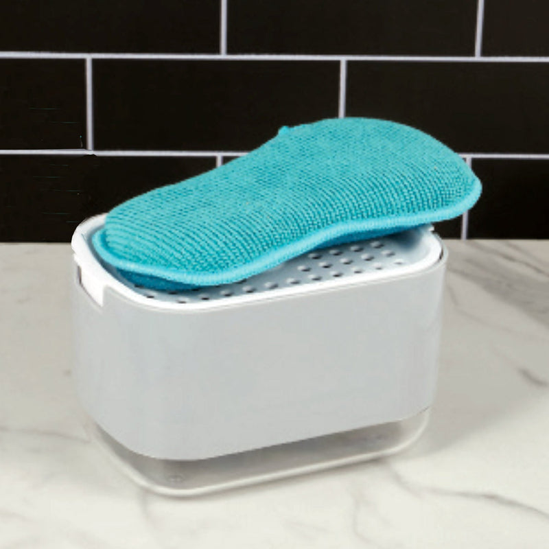 Home Basics Sponge Holder With Soap Dispenser, Grey, 8 Ounces