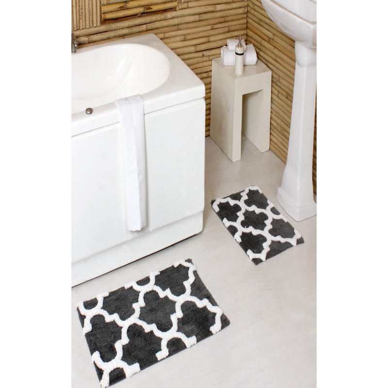 PREMIUS 2 Piece Quatrefoil Diamond Bath Rug Set, 17x24 & 20x32 Inches