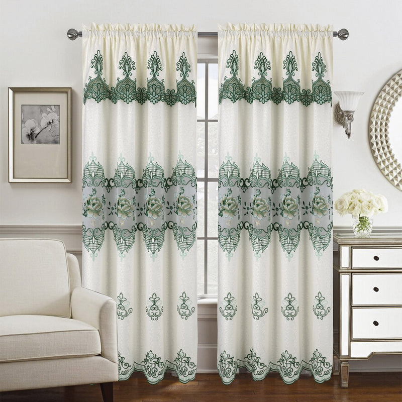 Caroline Floral Macramé Rod Pocket Window Panel With Attached Valance, 55x84 Inches