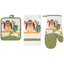 PREMIUS 3 Piece Printed Kitchen Linen Set, 1 Cotton Towel, 1 Pot Holder, 1 Oven Mitt by ShopBobbys