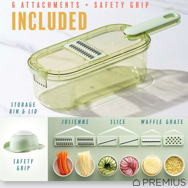 PREMIUS 6-In-1 Mandoline Slicer with Storage Bin and Handle, Green-Clear, 1.5 Quarts, photo 5 of 8