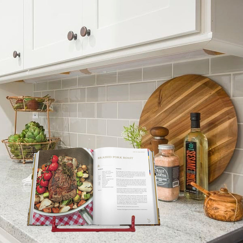 Home Basics Cast Iron Fleur De Lis Cookbook Stand, Red, 10.5x5.5x9 Inches