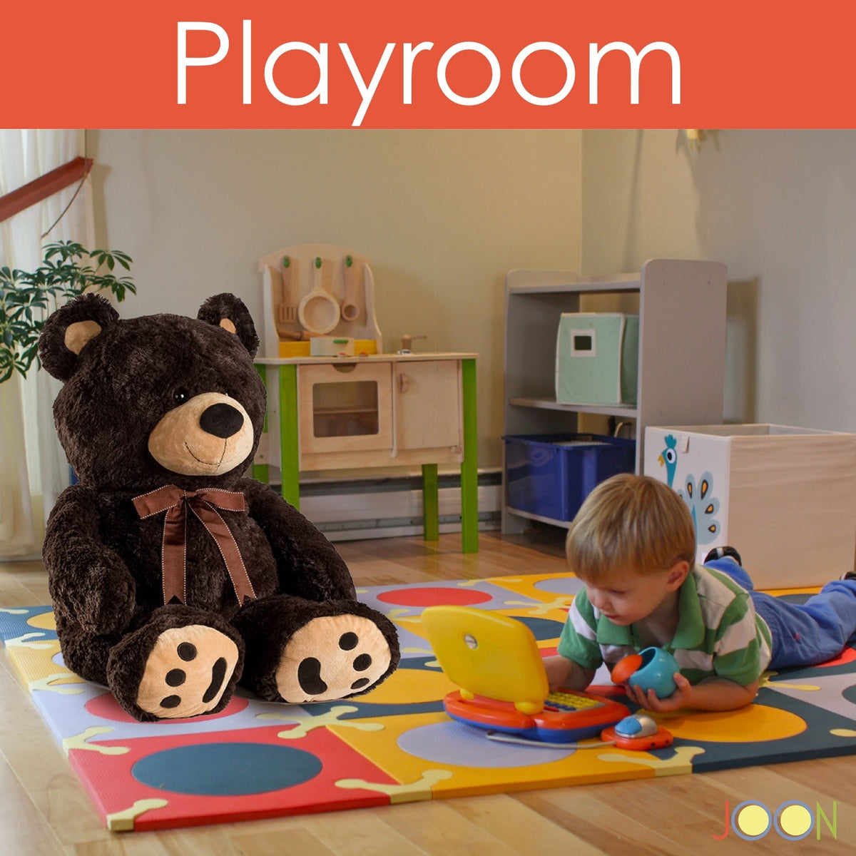 JOON Huge Teddy Bear With Ribbon, Dark Brown, photo 5 of 8