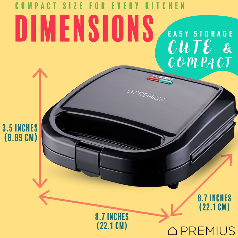 PREMIUS Ceramic Non-Stick Double Slice Sandwich Maker, 8.25x4.75 Inch Mold