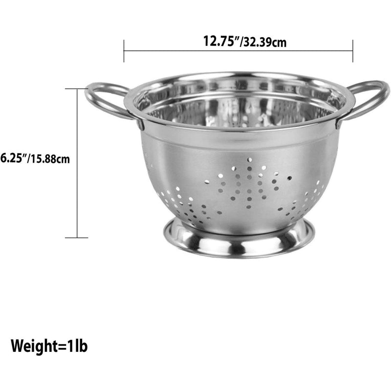 Home Basics Deep Colander with High Stability Base and Open Handles, Silver, 5 Quart