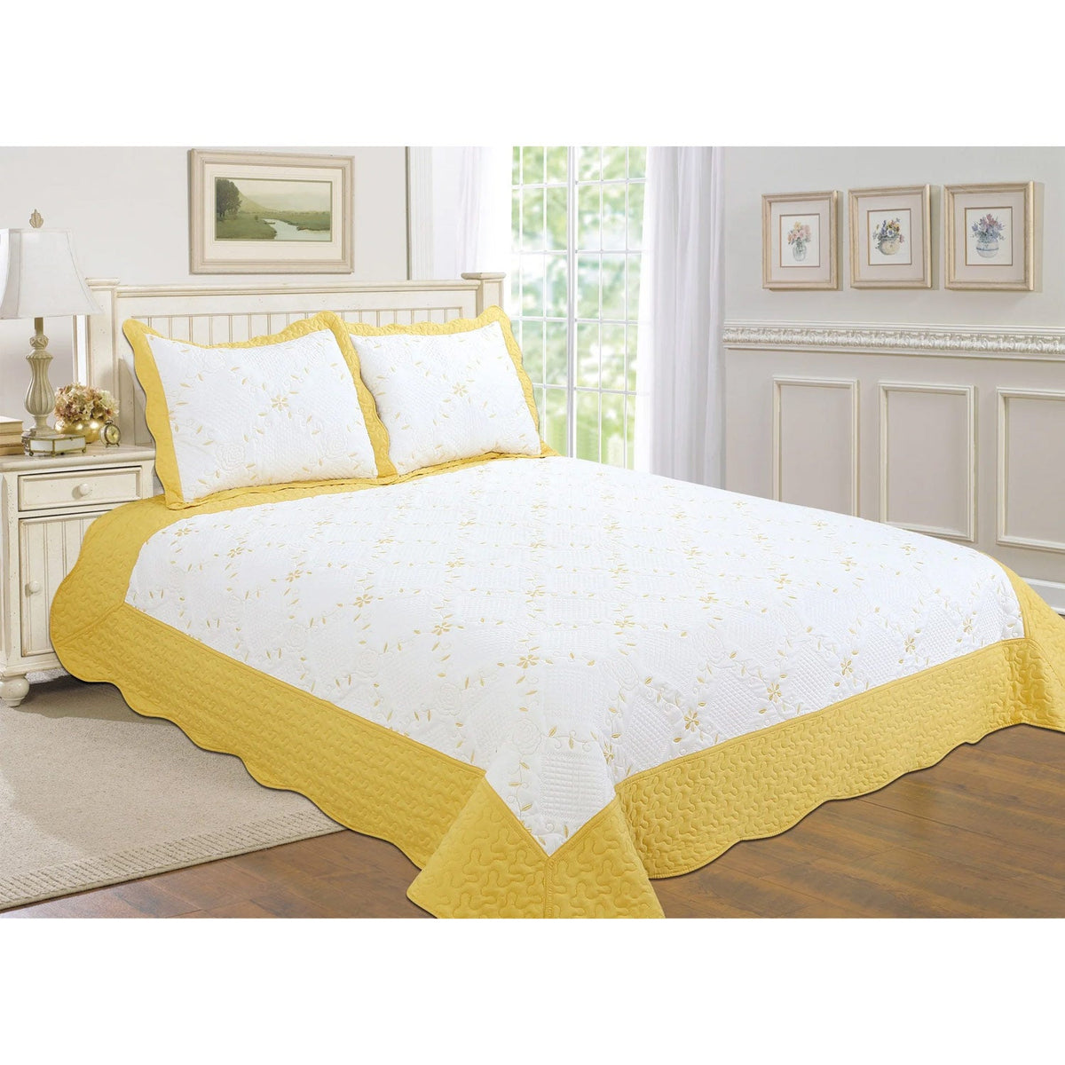 PREMIUS Reversible Quilt Set, Bordered Embroidered Floral, photo 7 of 16