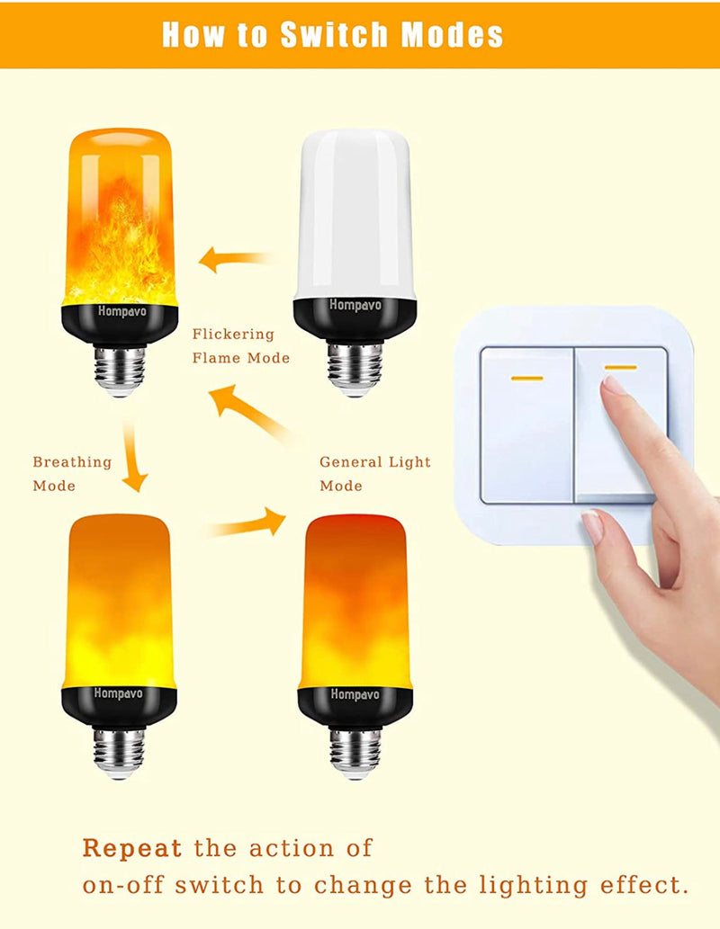 SmartYard LED Flame Light Bulb, 4 Modes Flickering Light Bulbs with Upside Down Effect (4-Pack)