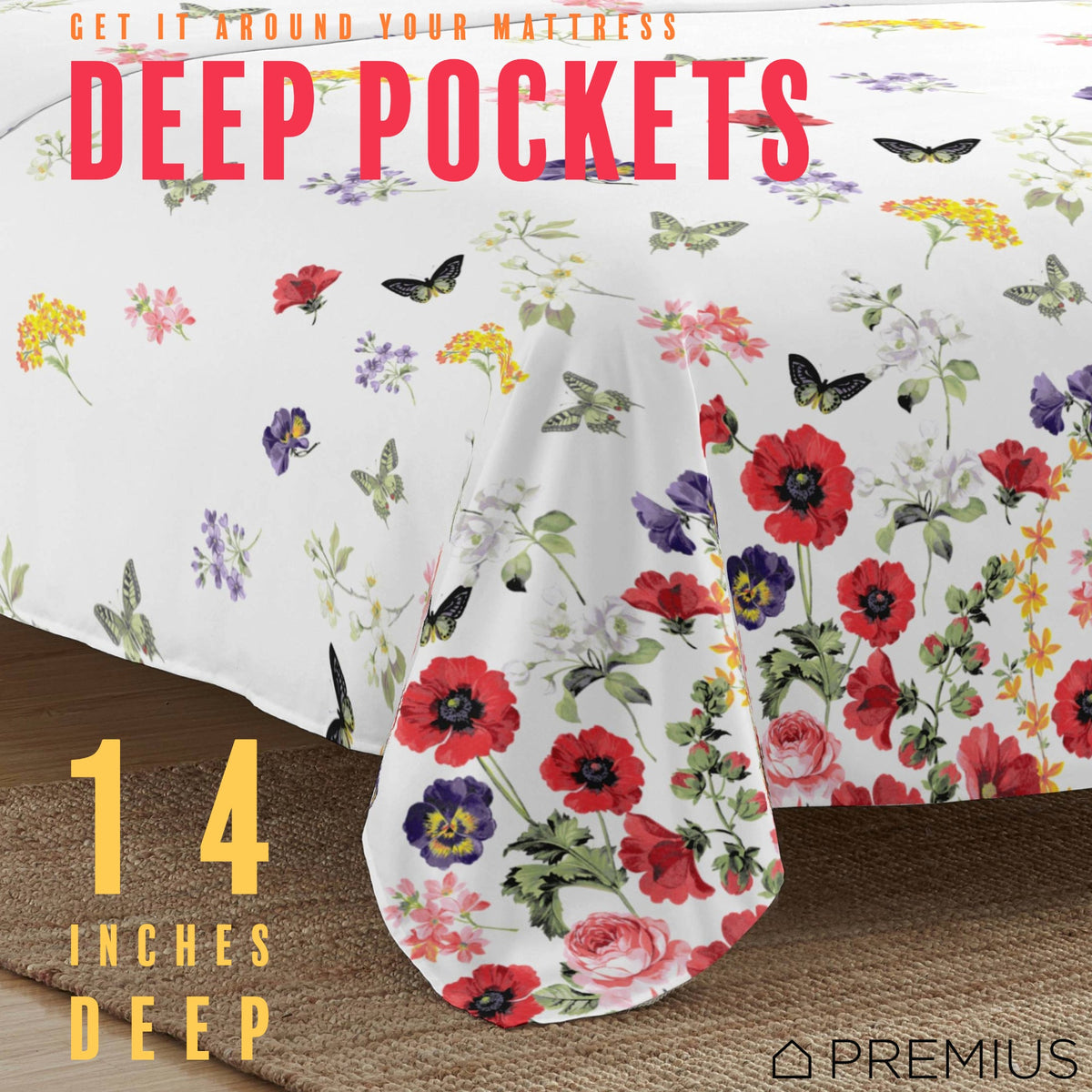 PREMIUS Butterfly Soft Wrinkle-Free Microfiber Sheet Set, White-Multi, photo 5 of 28