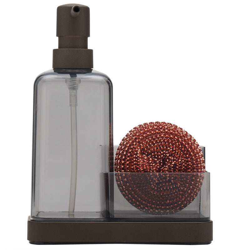 Home Basics Plastic Soap Dispenser with Sponge and Compartment, Bronze, 13.5 Ounces