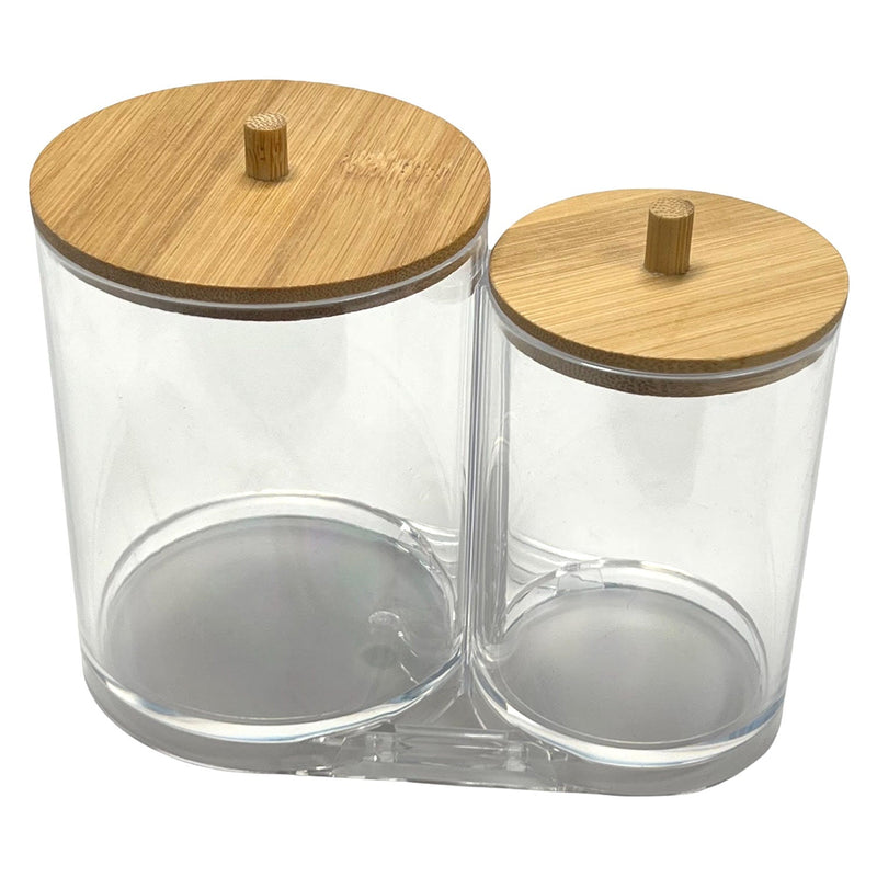 Spigo Home Cosmetic Organizer With Bamboo Lid, Clear, 6x3.5x5 Inches