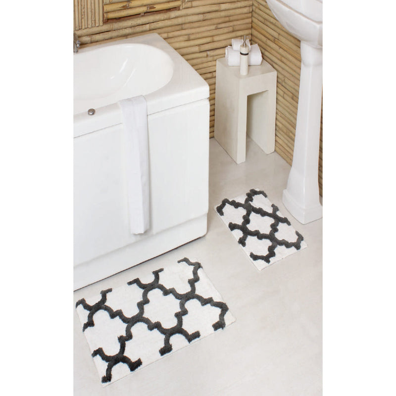 PREMIUS 2 Piece Quatrefoil Diamond Bath Rug Set, 17x24 & 20x32 Inches