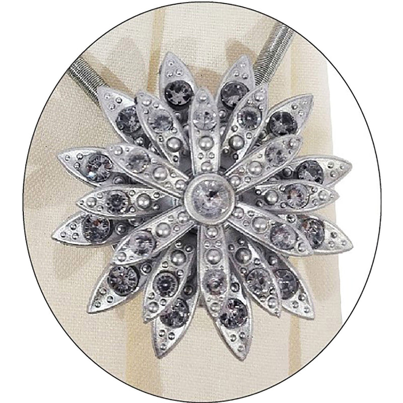 Premius Starburst Floral Magnetic One Curtain Tie Back With Diamonds, Silver