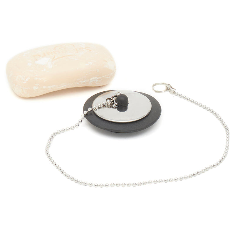 Home Basics Sink Stopper With Chain, Black, 2.75x2.75x1 Inches