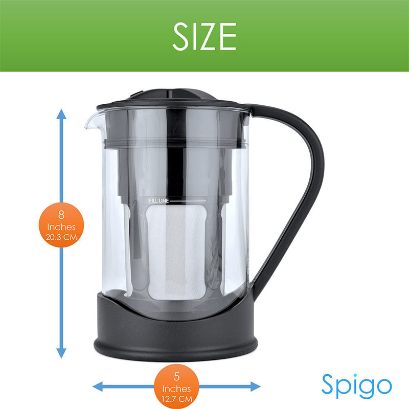 Spigo Cold Brew Coffee Maker with Borosilicate Glass Pitcher, Black, 1 Liter, 8x5 Inches