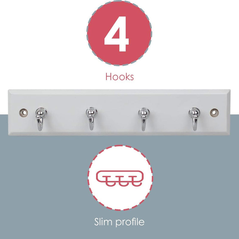 Home Basics 4 Hook Wall Mounted Key Holder Rack, White