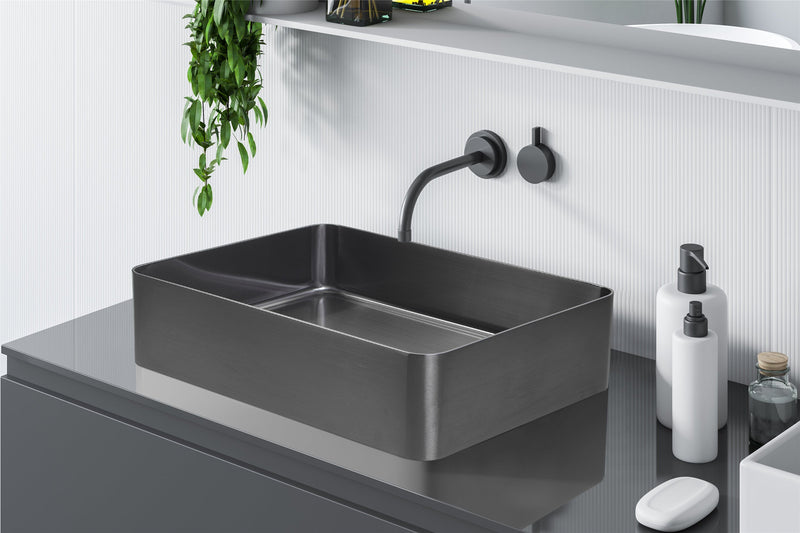 Zeek 18”x13” Gunmetal Black Rectangular Vessel Bathroom Sink Stainless Steel PVD Nano Tech Coating ZN-B183