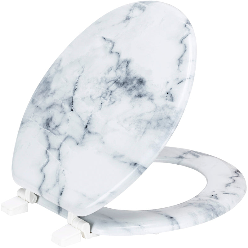 PREMIUS Wood Toilet Seat, White Marble, Standard Round, 17 Inches