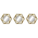 PREMIUS 3 Piece Plastic Mesh Hexagon Wall Decor Mirror Set, Gold, 10 Inches
