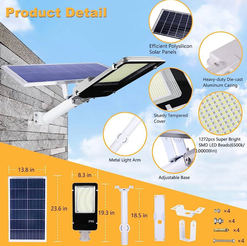 7000W Commercial Solar Street Light Outdoor 135000 Lumens Dusk to Dawn Solar with Remote Control