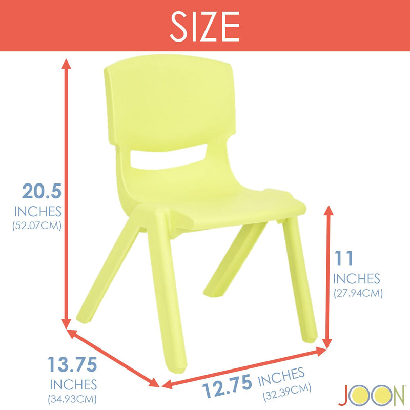 JOON Stackable Plastic Kids Learning Chairs, Lime, 20.5x12.75X11 Inches, 2-Pack (Pack of 2)