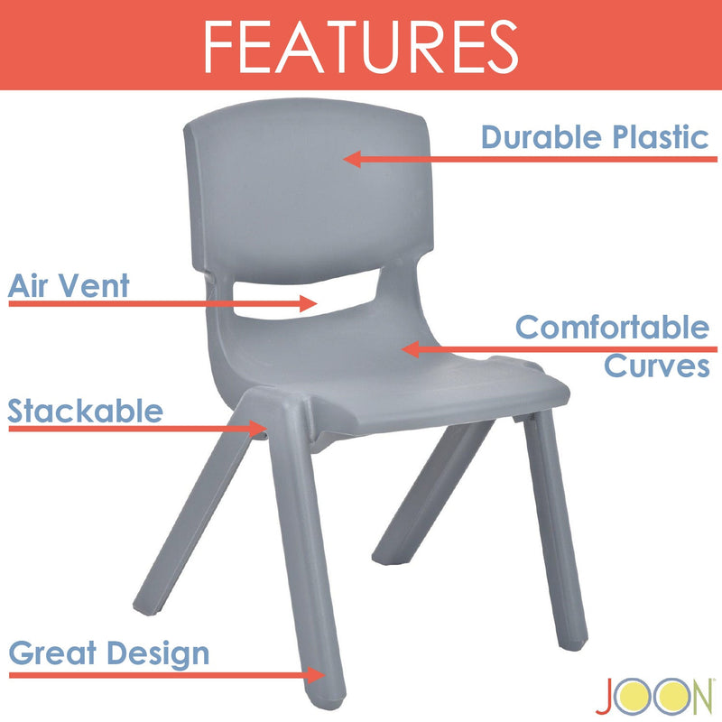 JOON Stackable Plastic Kids Learning Chairs, Dark Gray, 20.5x12.75X11 Inches, 2-Pack (Pack of 2)