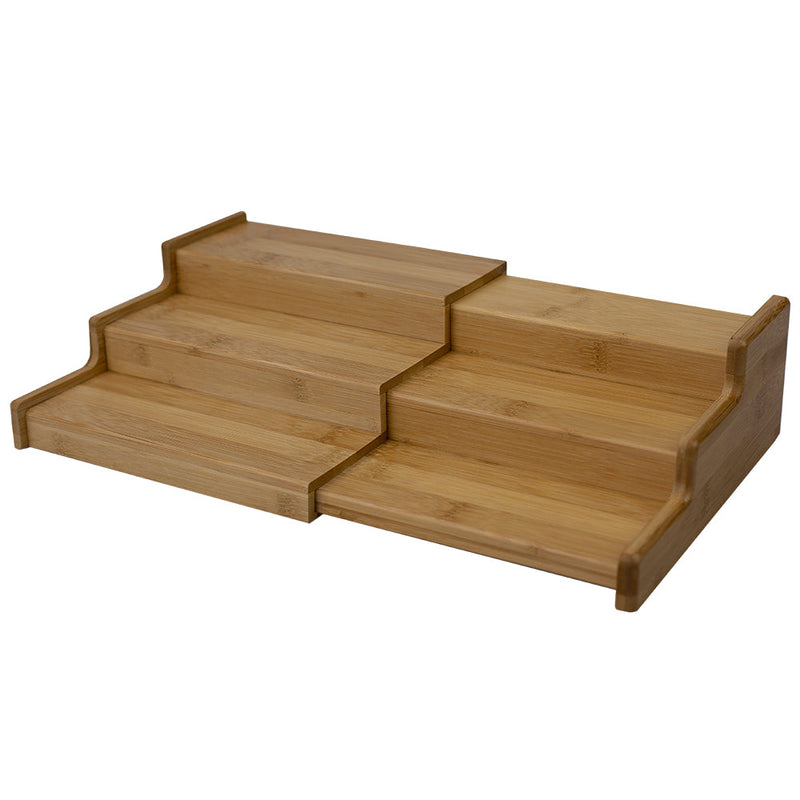 Home Basics Expandable 3 Tier Step Spice Rack Organizer, Natural, 8.25x8.75x3.25 Inches