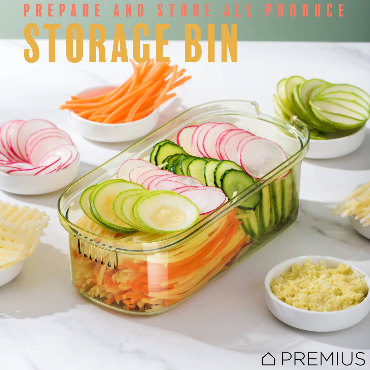 PREMIUS 6-In-1 Mandoline Slicer with Storage Bin and Handle, Green-Clear, 1.5 Quarts, photo 4 of 8