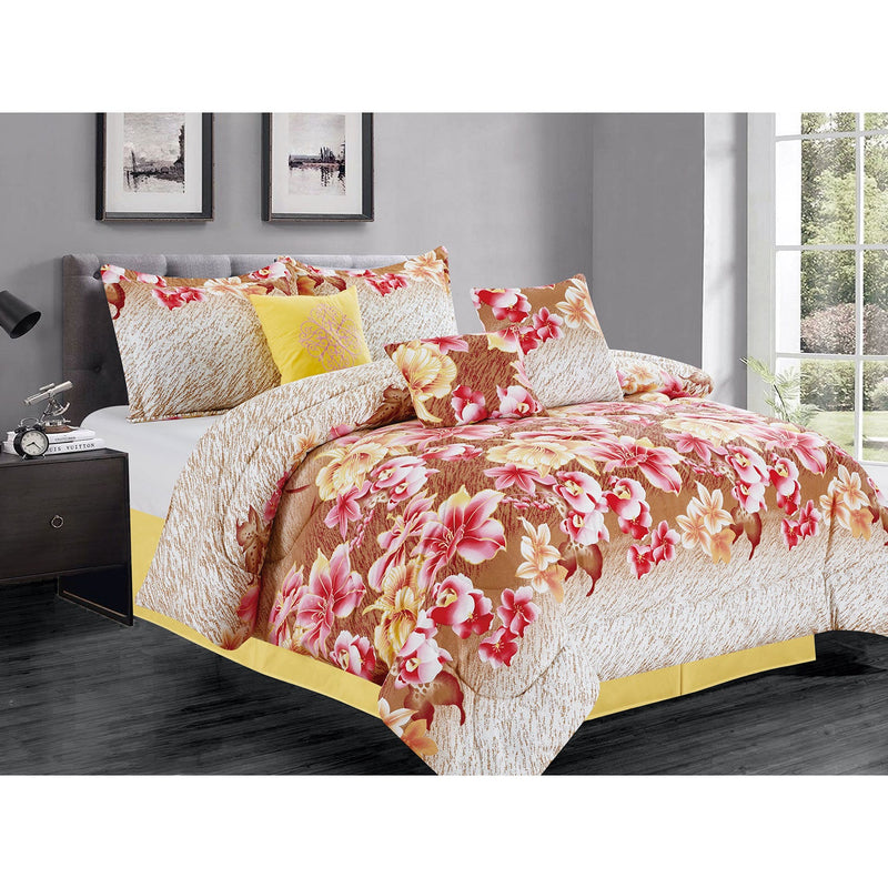 Premius Monica 7 Piece Oversized Comforter Set, Yellow-Brown