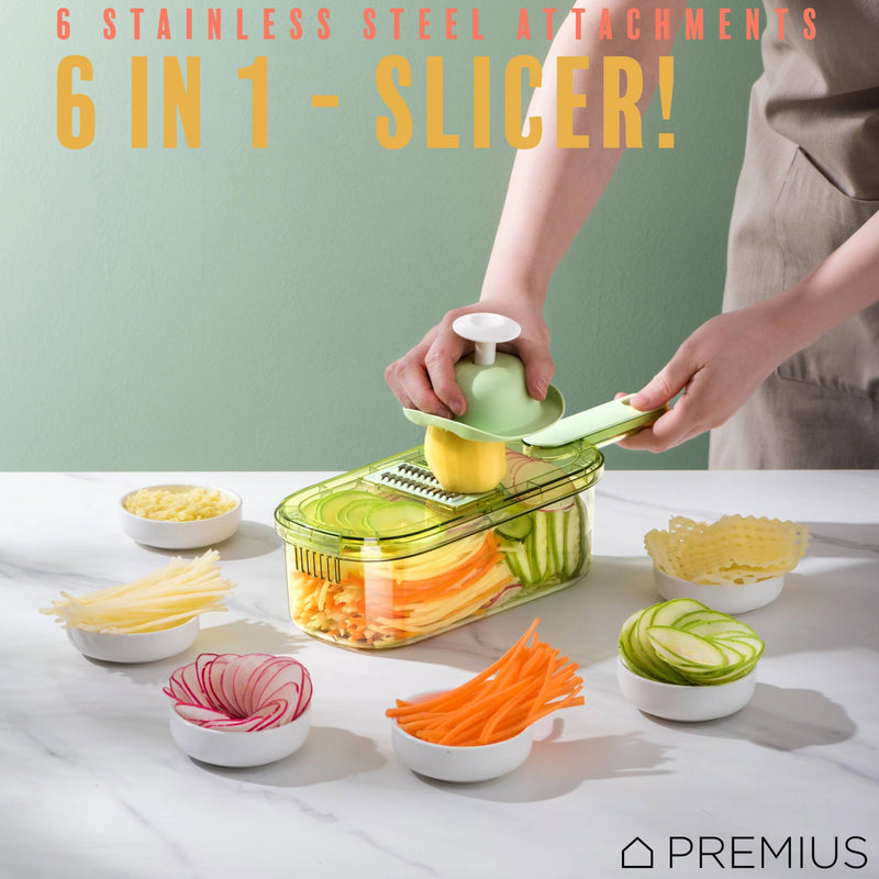 PREMIUS 6-In-1 Mandoline Slicer with Storage Bin and Handle, Green-Clear, 1.5 Quarts, photo 3 of 8